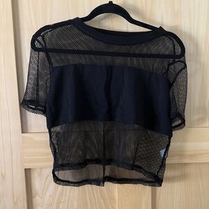 AKIRA Black Mesh Panel Cropped Tee